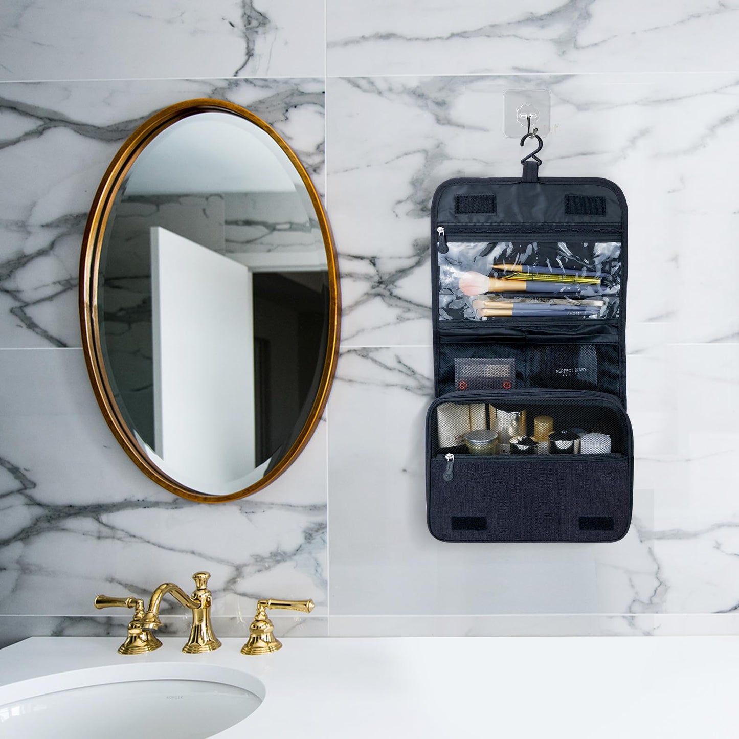 Lcsmaokin Large Capacity Toiletry Bag Travel Bag with Hanging Hook for Men and Women Waterproof Travel Cosmetic Bag Bathroom Storage Bag for Brushes Set,Full-Sized Shampoo,Toiletries,Accessories-Black