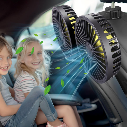 HUENLYEL Car Backseat Fan for Backseat Kids, Dual Head Usb Car Headrest Fan for Car Backseat Kids (No Battery)