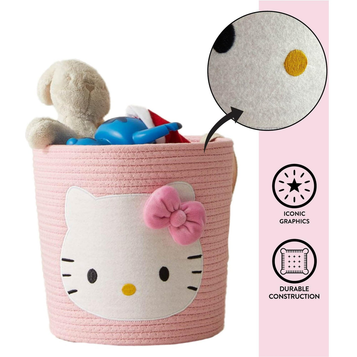 Idea Nuova Sanrio Hello Kitty Rope Storage Basket,Decorative & Functional Organizer Bin for Kids Room, Nursery or Toys, 10" H x 10" W