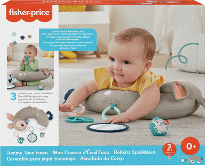 Fisher-Price Baby Toy Tummy Time Fawn Wedge, Animal-Themed Support with Mirror, Teether & Rattle for Developmental Play Newborns Ages 0+ Months