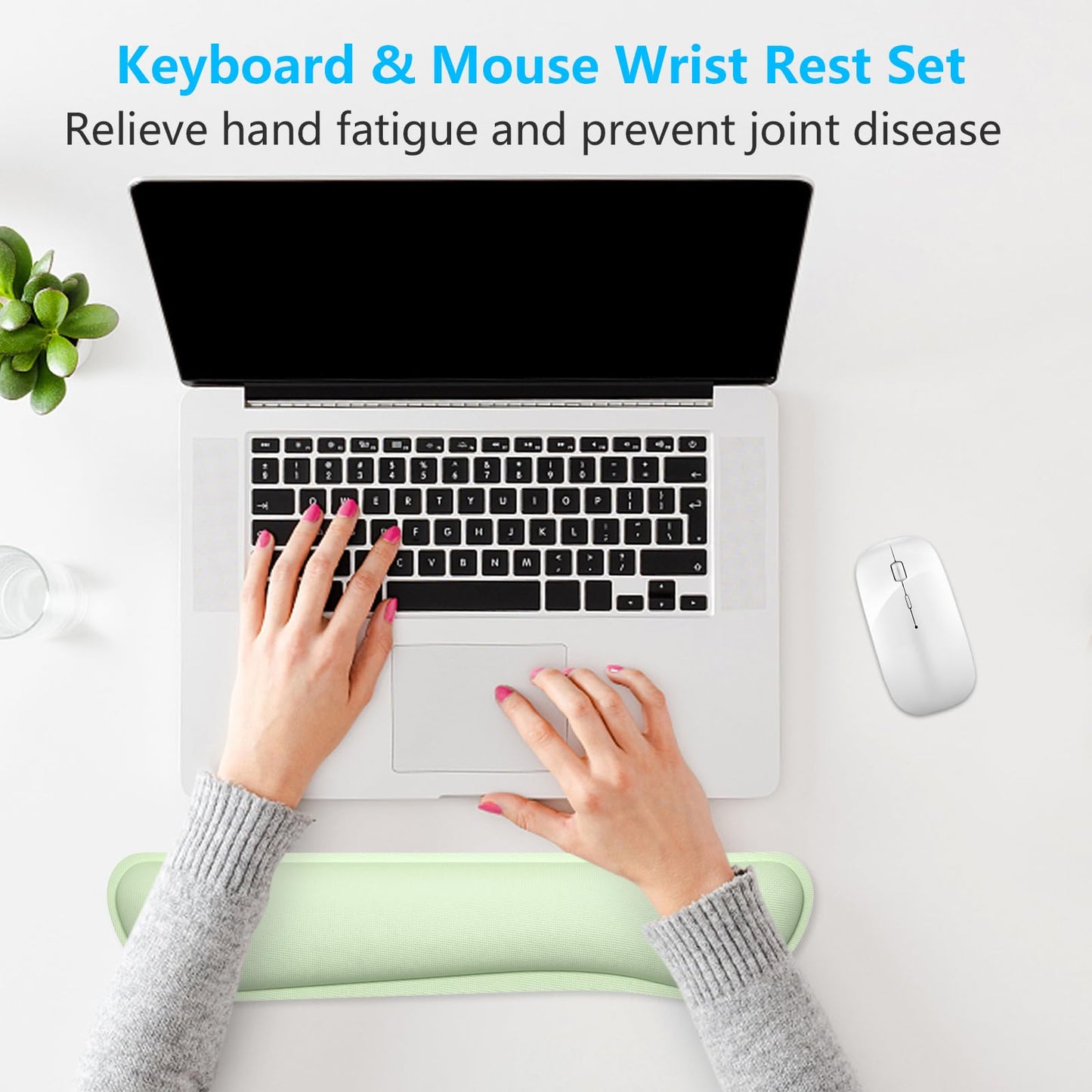 Dapesuom Enlarge Keyboard Wrist Rest, Memory Foam Keyboard Wrist Cushion for Computer Desk Mats Support, Typing Pain Relief Ergonomic Mouse Pad Rests with Non-Slip Base for Gaming, Laptop, Lake Green