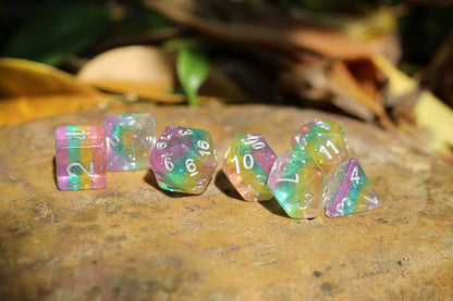 Dice DND Dice Set Glitter Rainbow Dice Fit Dungeons and Dragons D&D RPG Role Playing Game Pathfinder MTG Table Game Transparent Polyhedral Dice Set (Sparkly Rainbow)