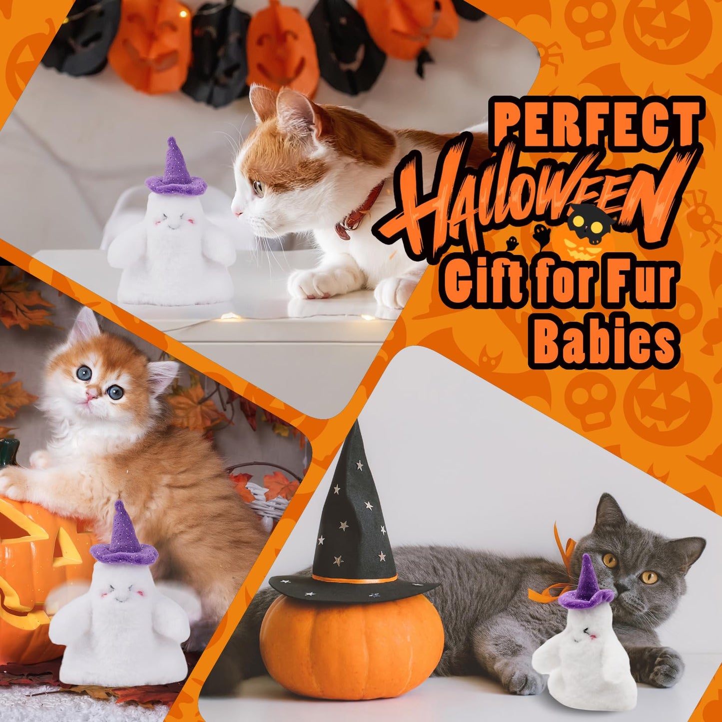 Kimee Halloween Catnip Toys, Flapping Ghost Catnip Toy, Interactive Kitten Exercise Toys for All Cat Breeds Play Alone, Never Boredom