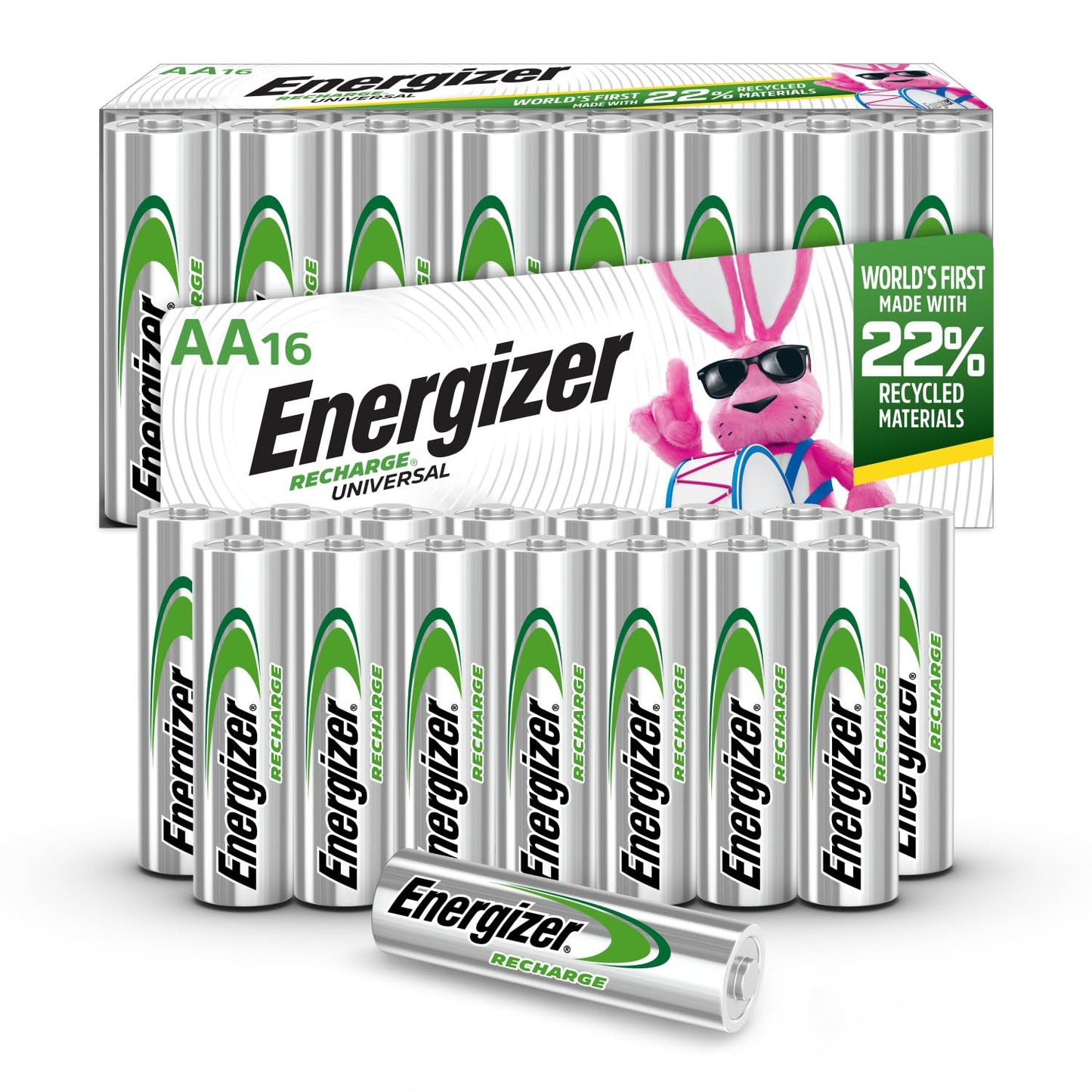 Energizer Recharge Universal Rechargeable AA Batteries (16 Pack), Double A Rechargeable Batteries