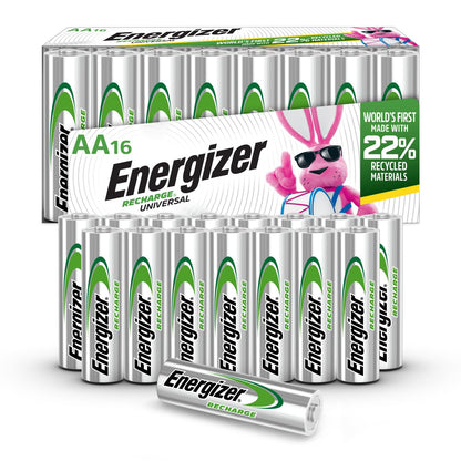 Energizer Recharge Universal Rechargeable AA Batteries (16 Pack), Double A Rechargeable Batteries