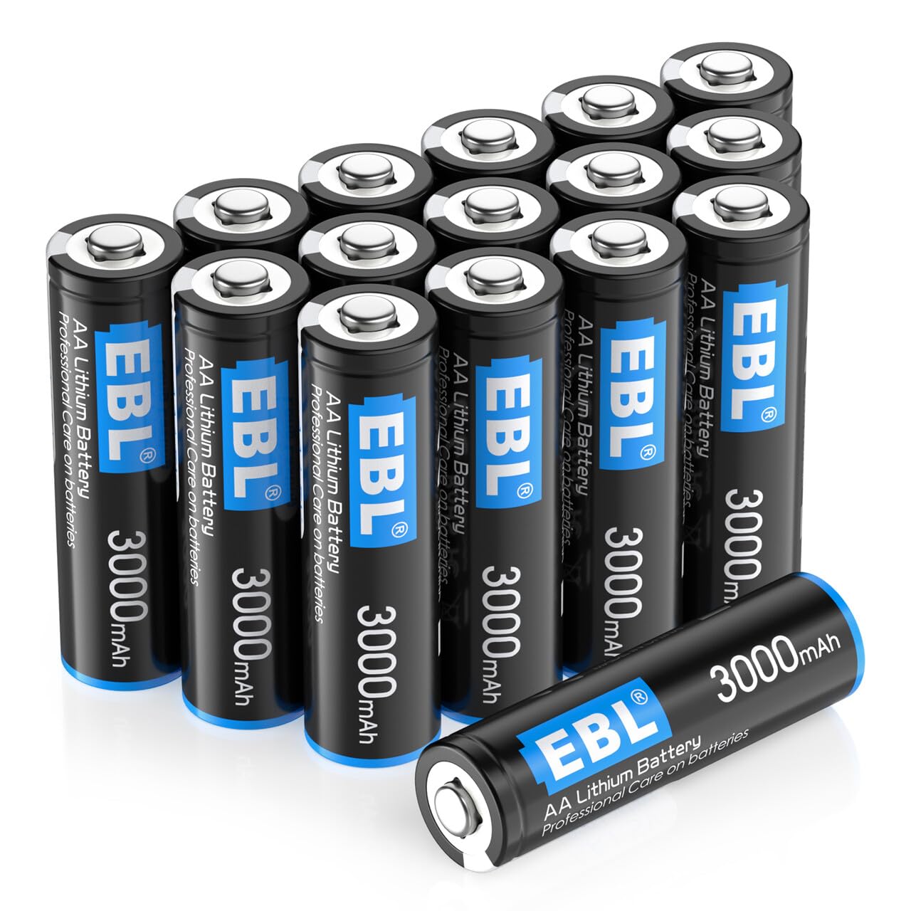 EBL 16 Pack AA Lithium Batteries 3000mAh 1.5V - High Performance Constant Volt Double A Battery for Blink Security System Flashlight Toy【Non-Rechargeable Batteries】