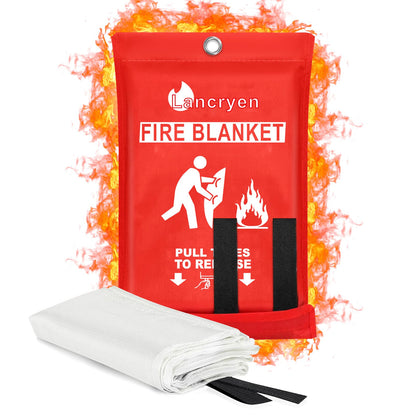 Lancryen 2025 Emergency Fire Blanket, Fire Extinguisher Blanket, Fire Suppression Blanket, Flame Retardant Towel Fire Safety Cloth for Home, Kitchen, School, Grill, Car, Office, Warehouse(40” x 40”)