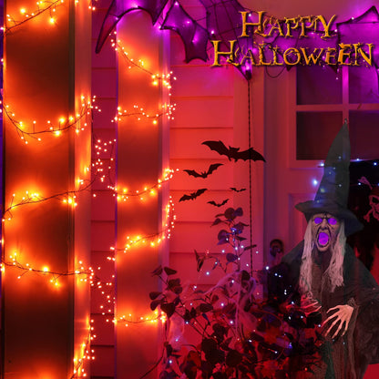 Halloween Fairy Lights Plug in, 10Feet 200 LEDs Firecracker String Lights with Remote, Cluster String Lights for Ceiling Bedroom Wreath Garland Window Bar Haunted Theme Halloween Decoration, Orange