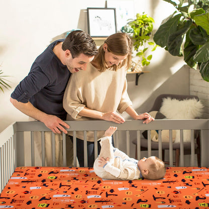 JISEN Baby Crib Sheet 1 Piece Portable Fitted Crib Sheet for Standard Crib and Toddler Mattresses Nursery Bed Decor for Boys Girls 28x52 Halloween Ghost