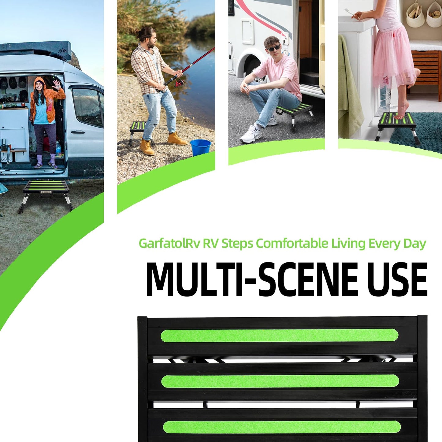 GarfatolRv 19”×14.5” Foldable Large RV Steps with Glow in The Dark Tapes Adjustable RV Step Aluminum RV Step Supports Up to 1500 lbs