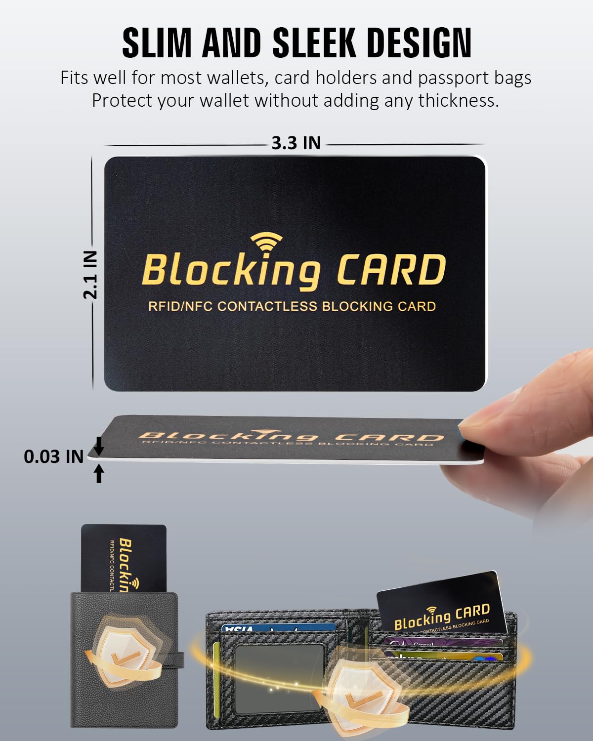 Schembo RFID Blocking Card,Contactless NFC Debit Credit Card Passport Protector, One Card Protects Entire Wallet/Purse for Men & Women, Smart Slim Design Perfectly Fits in Wallet/Purse (4Pack Black)