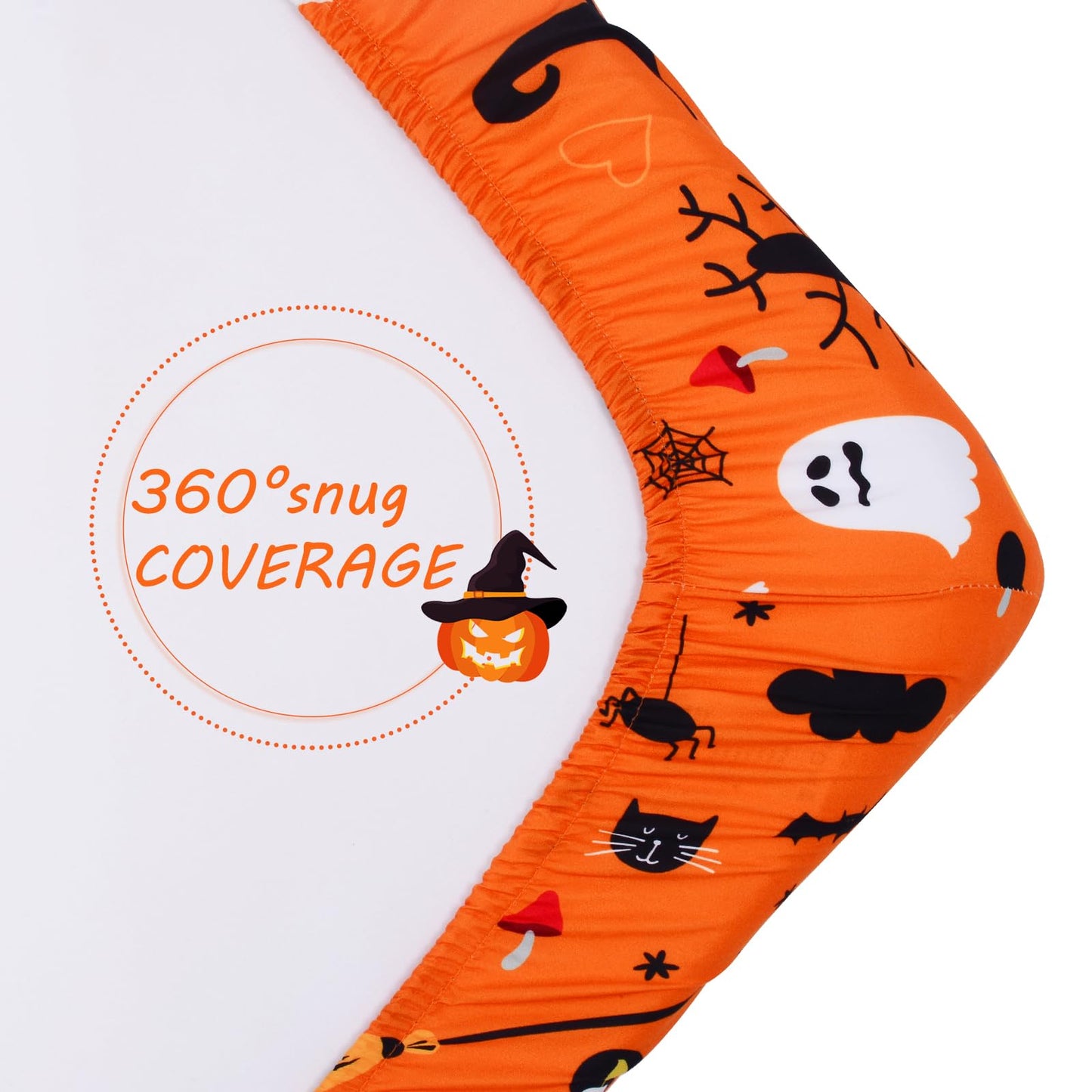 JISEN Baby Crib Sheet 1 Piece Portable Fitted Crib Sheet for Standard Crib and Toddler Mattresses Nursery Bed Decor for Boys Girls 28x52 Halloween Ghost