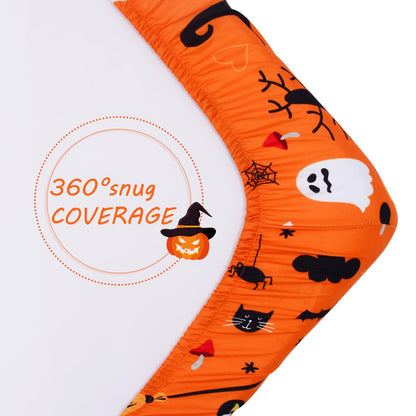 JISEN Baby Crib Sheet 1 Piece Portable Fitted Crib Sheet for Standard Crib and Toddler Mattresses Nursery Bed Decor for Boys Girls 28x52 Halloween Ghost