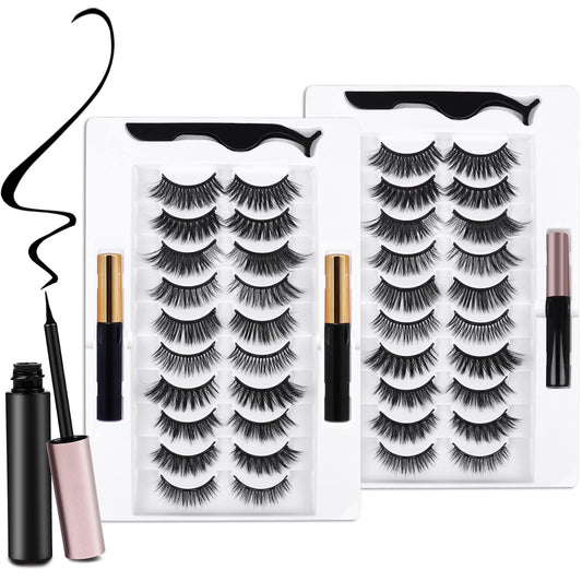 20 Kinds of 3D 5D Magnetic Eyelash Kit with Different Density, Magnetic Eyelashes with 4 Eyelash Glue and 2 Tweezers, for Women and Girls Natural Look No Glue Needed