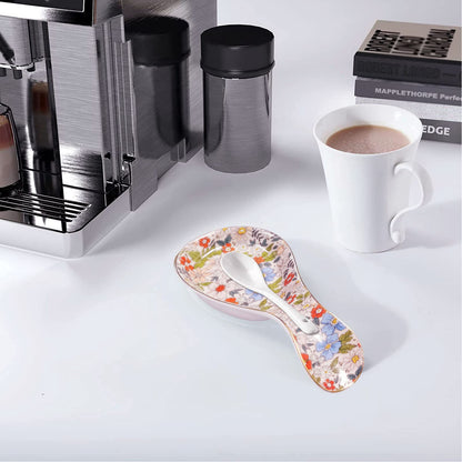 LEAZUL Ceramic Spoon Rest for Stove Top Kitchen Counter Large Spoon Holder Farmhouse Floral Flowers Print Coffee Spoon Cooking Utensil Tools Rest Modern Kitchen Decor