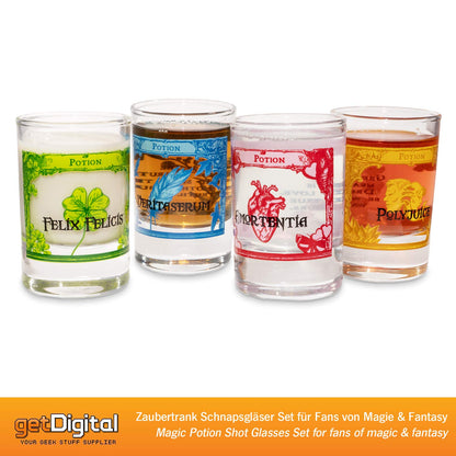getDigital Magic Potion Shot Glasses Set - 4 Magic Glass Tumblers for Spirits & Liqueurs - 4cl Each, Dishwasher Safe