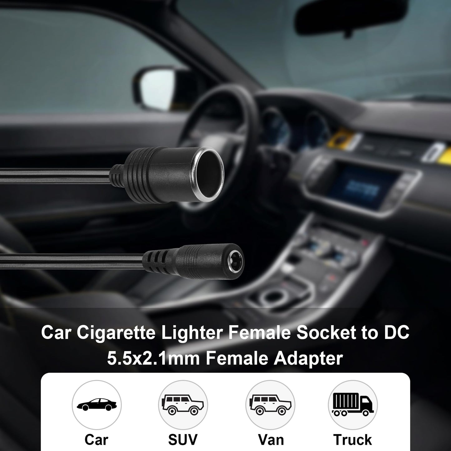 GINTOOYUN Cigarette Lighter Power Supply Cable，12V Car Cigarette Lighter Female to DC 5.5mm x 2.1mm Female Plug Adapter for Car Charger,Car Refrigerator,Car Vacuum Cleaner etc(1ft 30cm)