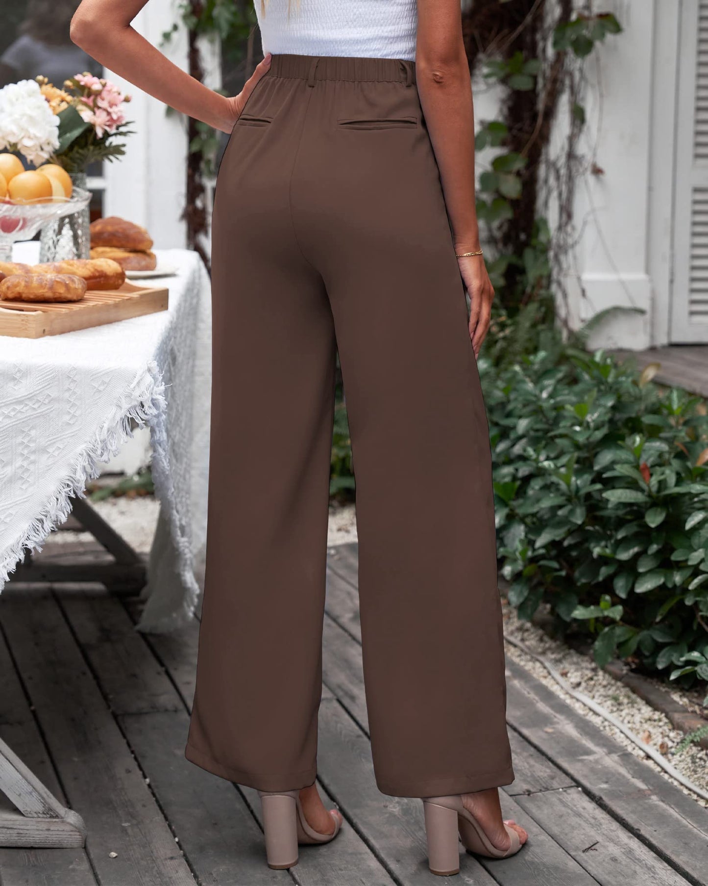 GRAPENT Business Pants - Old Money Style, High Waisted Wide Leg, Brown Chocolate Slacks for Women - Size XXL/20-22