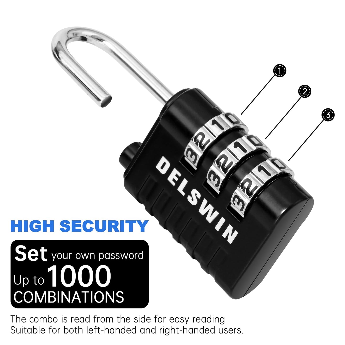 DELSWIN Combination Lock 3-Digit Small Padlock - 4Pcs Resettable Combo Lock for School Gym Locker, Outdoor, Fence, Gate, Waterproof Luggage Locks for Travel Backpack