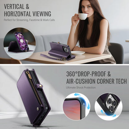 Defencase for iPhone 16 Pro Max Magnetic Wallet Case Compatible with Magsafe with RFID Blocking Zipper Strap Card Holder for Women Men PU Leather Detachable Case for iPhone 16 Pro Max (6.9"), Purple