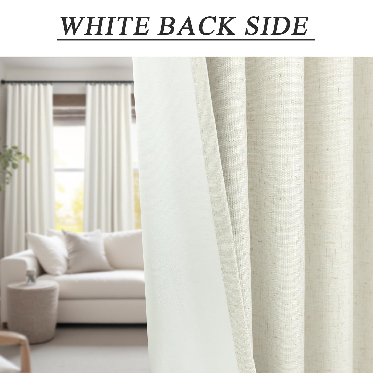 Cream Linen Blackout Curtains 84 Inch Long 2 Panel Set Back Tab Thermal Insulated Light Blocking Curtain for Living Room Black Out Drapes for Bedroom Neutral Rustic Farmhouse 52x84 Length Ivory White