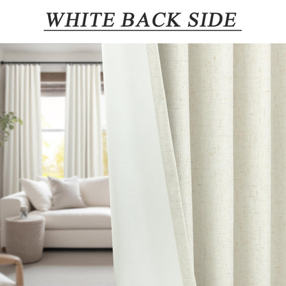 Cream Linen Blackout Curtains 84 Inch Long 2 Panel Set Back Tab Thermal Insulated Light Blocking Curtain for Living Room Black Out Drapes for Bedroom Neutral Rustic Farmhouse 52x84 Length Ivory White