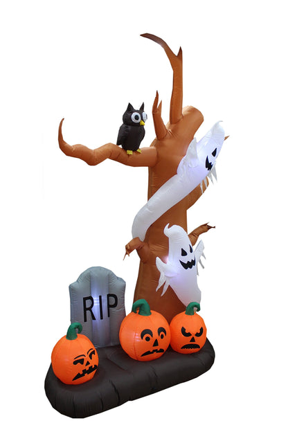 9 Foot Tall Halloween Inflatable Tree with Ghosts, Pumpkins, Owl and Tombstone LED Lights Decor Outdoor Indoor Holiday Decorations, Blow up Lighted Yard Decor, Lawn Inflatables Home Family Outside