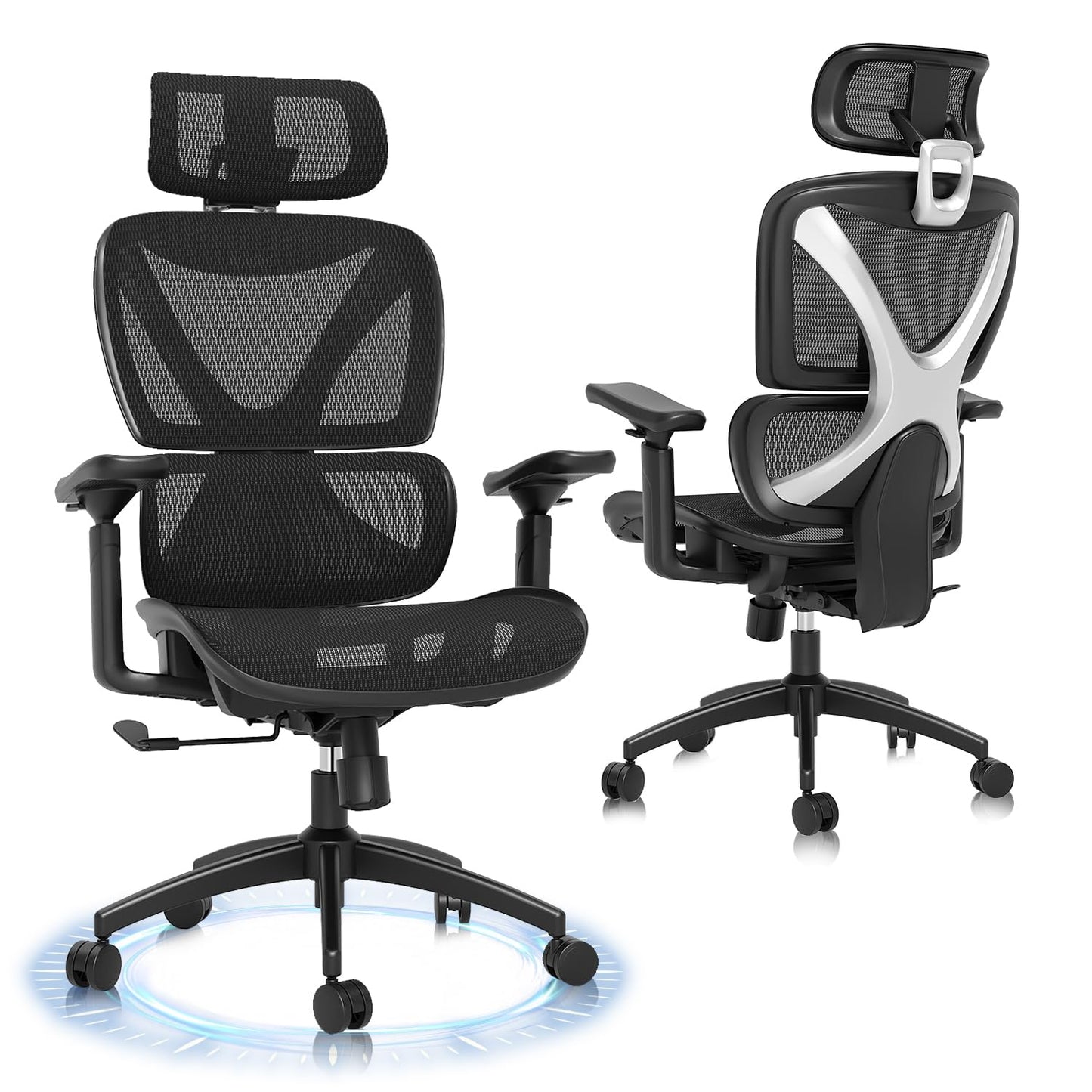 GABRYLLY Ergonomic Office Chair, Big and Tall Mesh Chair with Lumbar Support, 3D armrest - 215° Rotation, Adjustable Headrest & Soft Seat, Durable Computer Chair 350LBS for Work Gaming