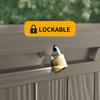 Decksplore 80 Gallon Lockable Resin Deck Box, Waterproof Outdoor Storage Box for Patio Furniture, Garden Tools, Pool Accessories, UV-Resistant Outside Delivery Box, Grey