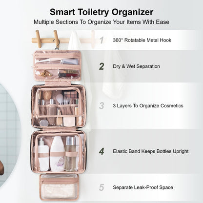 Everfun Hanging Travel Toiletry Bag for Women Traveling With Leakproof Compartment Makeup Cosmetic Organizer Dopp Kit Travel Accessories Essentials Must Have