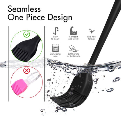 HOTEC 600℉ Heat Resistasnt Basting Brushes, BPA Free Silicone Pastry Brush, Spread Oil Butter Sauce Marinades for BBQ Grill Barbecue Baking Kitchen Cooking Dishwasher Safe (Black 2)