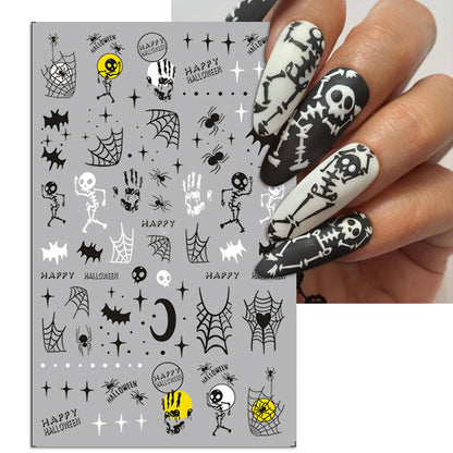 IDDFEVE Halloween Nail Art Stickers, Gradient Pumpkin, Horror Mask Nail Decals, 3D Self-Adhesive Spider-Web Bat Design for DIY Nail Supplies Decoration (5 Sheets)