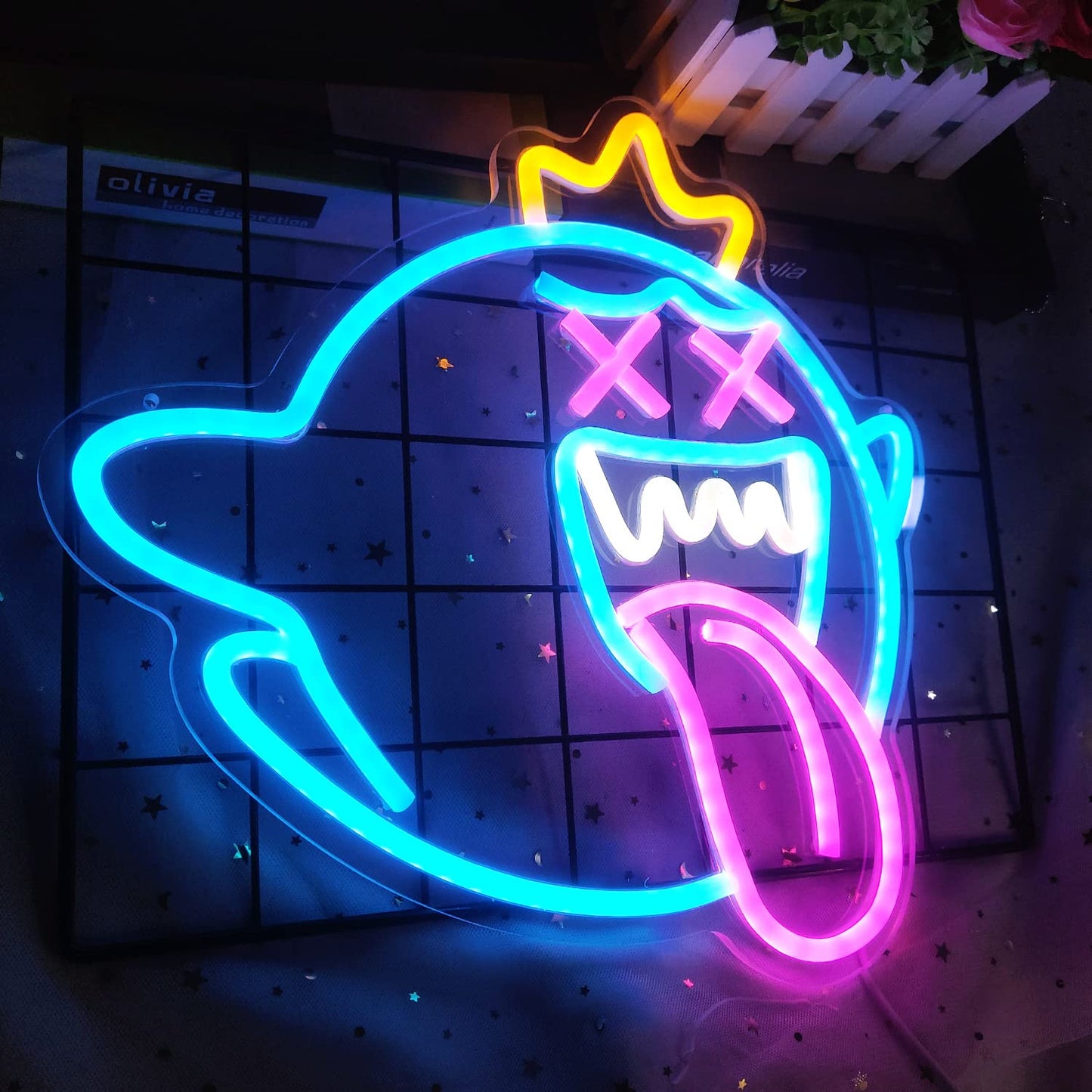 King Boo Neon Sign Ghost Led Neon Light with Dimmable Switch Gaming Neon Sign for Kids Game Room Man Cave Birthday Halloween Decor Christmas Gift