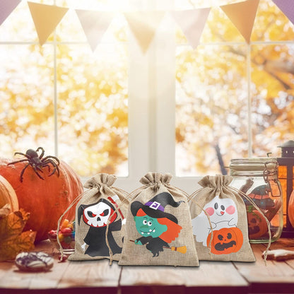 DERAYEE Halloween Burlap Treat Bags with Drawstrings, 6"x 8" Gift Candy Bags Goodie Bag for trick or treat Kids Halloween Party Favor 18Pcs