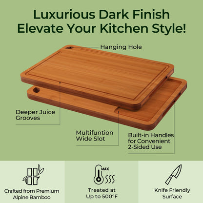 Keechee Bamboo Cutting Board, Durable Wood Cutting Boards for Kitchen with Deep Juice Grooves & Built-in Handles, Ideal Charcuterie & Chopping for Meat, Vegetables and Fruits Ideal Kitchen Gifts