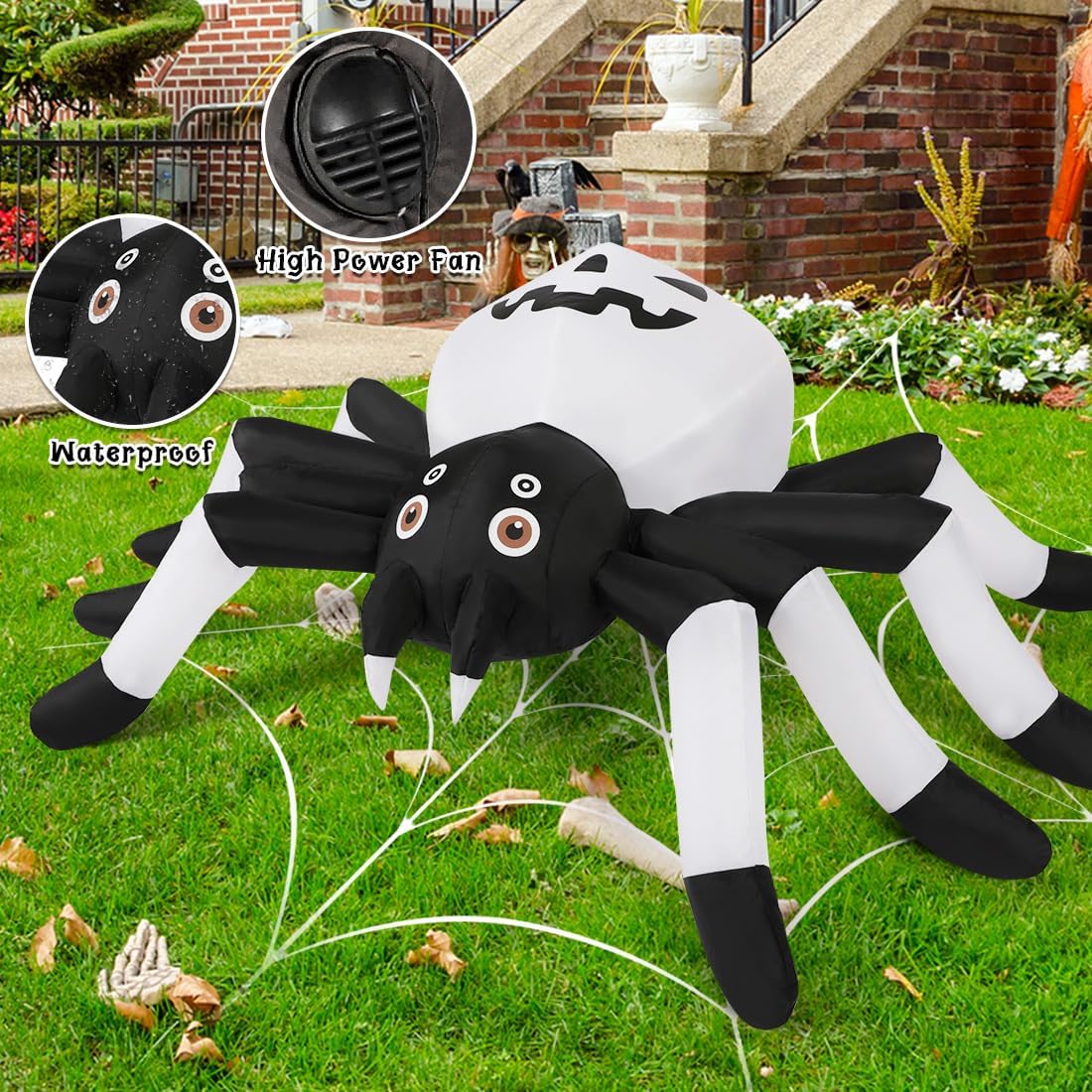 GOOSH 5 FT Width Halloween Inflatables Outdoor Decorations Spider with Magic Light, Blow Up Yard Decorations with LED Lights for Party Yard Garden Lawn