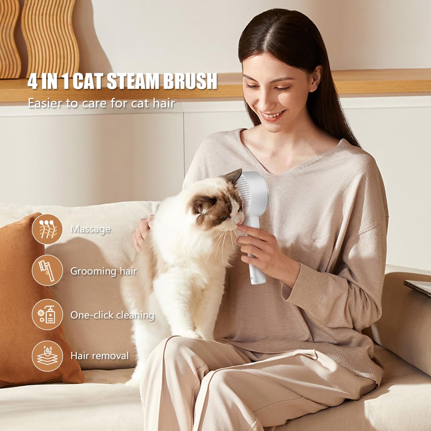 Cloud Care Cat Brush for Indoor Cat Steam Brush for Shedding Spritz Defur Comb for Cats Dogs Steam Brushes for Long Short Hair Cats Dogs Pet Steam Brushes for Massage Grooming Self-Cleaning