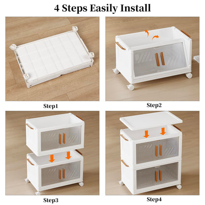 Fixwal 44QT Stackable Storage Bins with Lid, Closet Organizers and Storage with Lockable Wheels, Plastic Foldable Box Containers for Cabinet, Office, Bedroom Organization, 3 Pack Cubes