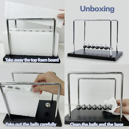 Large Newtons Cradle Pendulum with 7 Balls, 9inch Newtons Cradle Balance Balls, Science Physics Desk Toys, Office Home Desk Decoration, Calm Down Fidgets (Black Wooden Base)