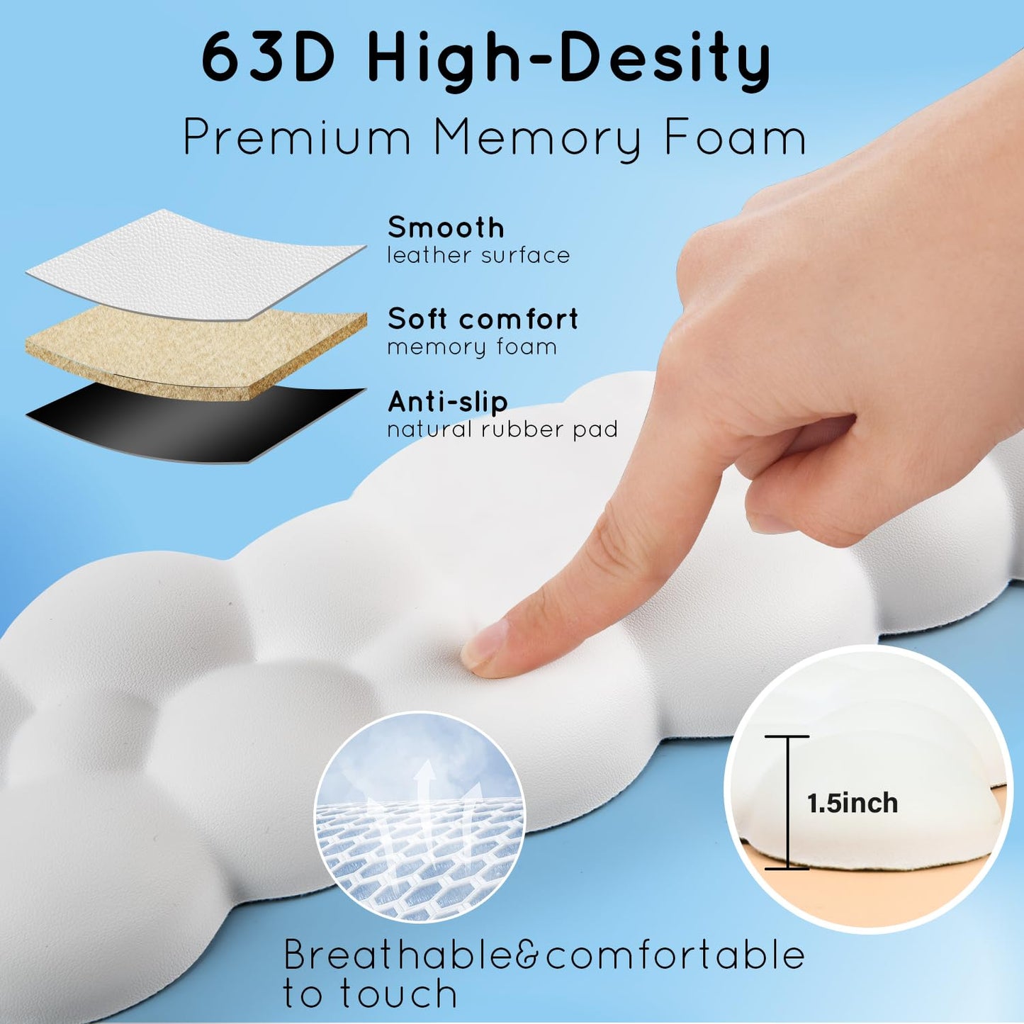 Cloud Wrist Rest for Computer Keyboard Arm Wrist Rest with Non-Slip Base Extended Rest Ergonomic Memory Foam for Keyboard and Mouse Typing Pain Relief, Office, Gaming, Computer