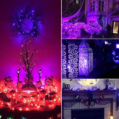 Halloween Purple Fairy String Lights: 12 Pack 7 Ft 20 LED Battery Operated Firefly Lights on Black Wire Starry Moon Lights for DIY Party Bedroom Patio