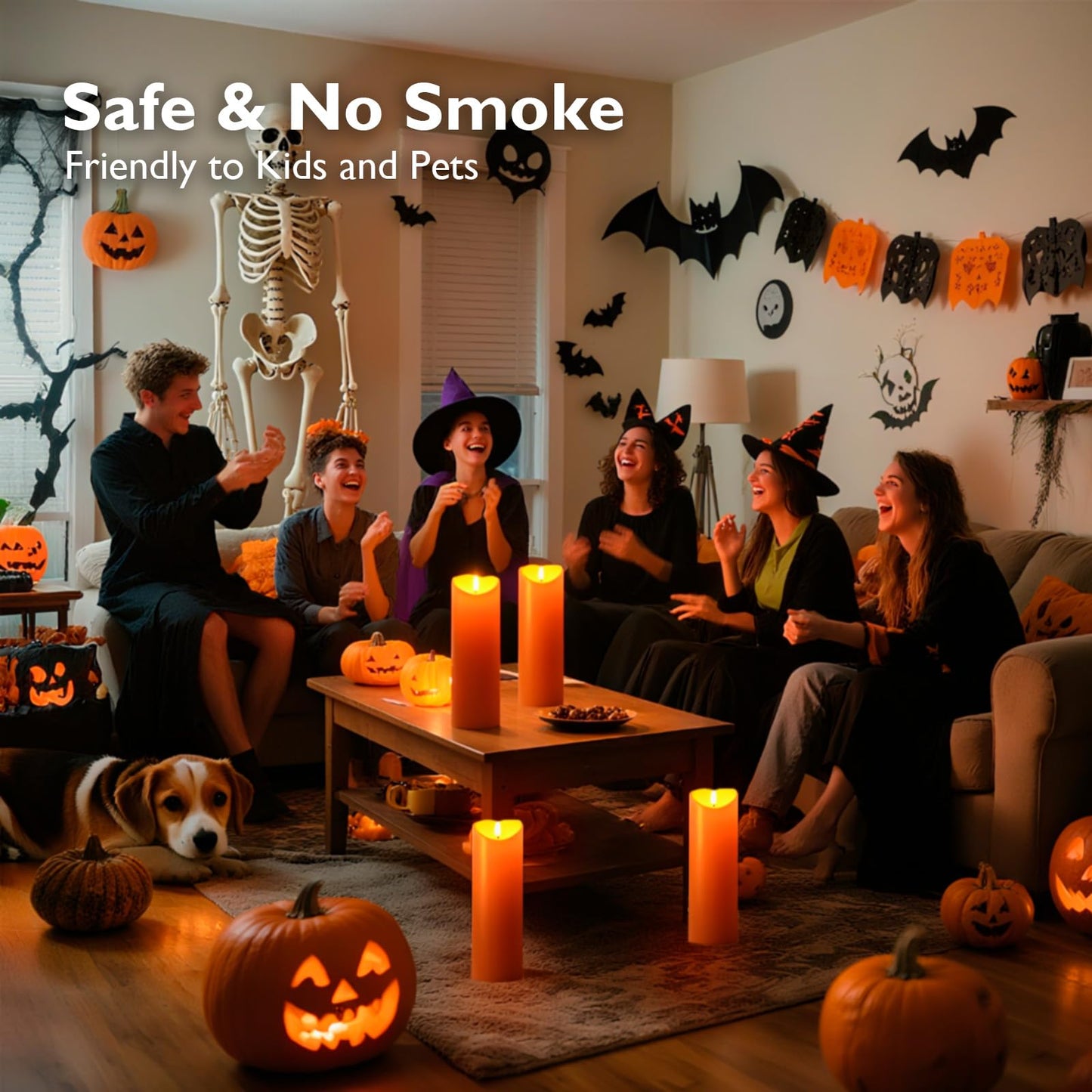 Homemory 4"x12" Halloween Orange Flameless Candles, Fall Candles, Outdoor Waterproof Flameless Candles with Remote and Timers, Battery Operated LED Pillar Candles, Won't Melt Plastic, Set of 2