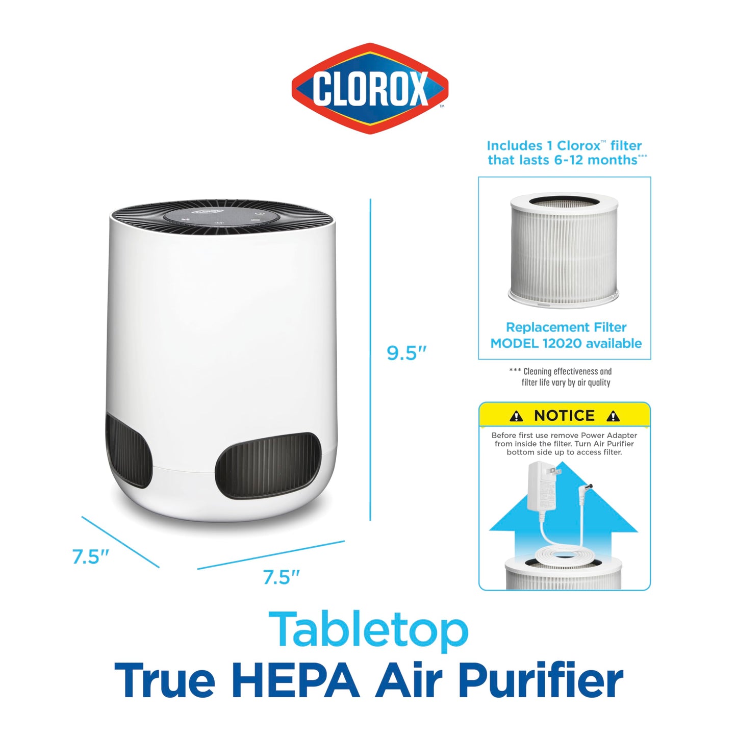 Clorox Air Purifiers for Bedroom Home, True HEPA Filter, Small Rooms Up to 200 Sq Ft, Removes 99.9% of Mold, Viruses, Wildfire Smoke, Allergens, Pet Allergies, Dust, AUTO Mode, Whisper Quiet