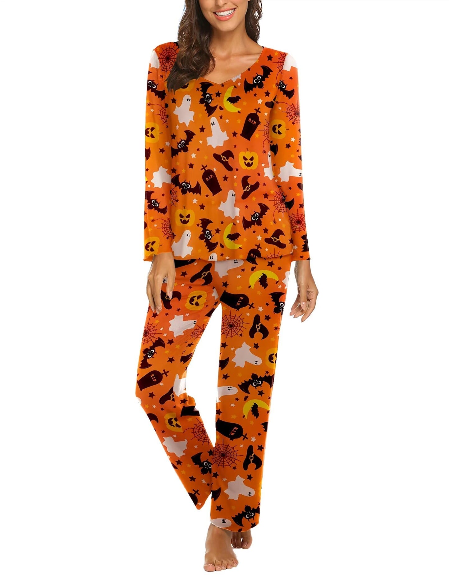 Ekouaer Womens Pajama Sets V Neck Loungewear Long Sleeve Pj Sets 2 Piece Lounge Sets for Women Soft Sleepwear for All Seasons