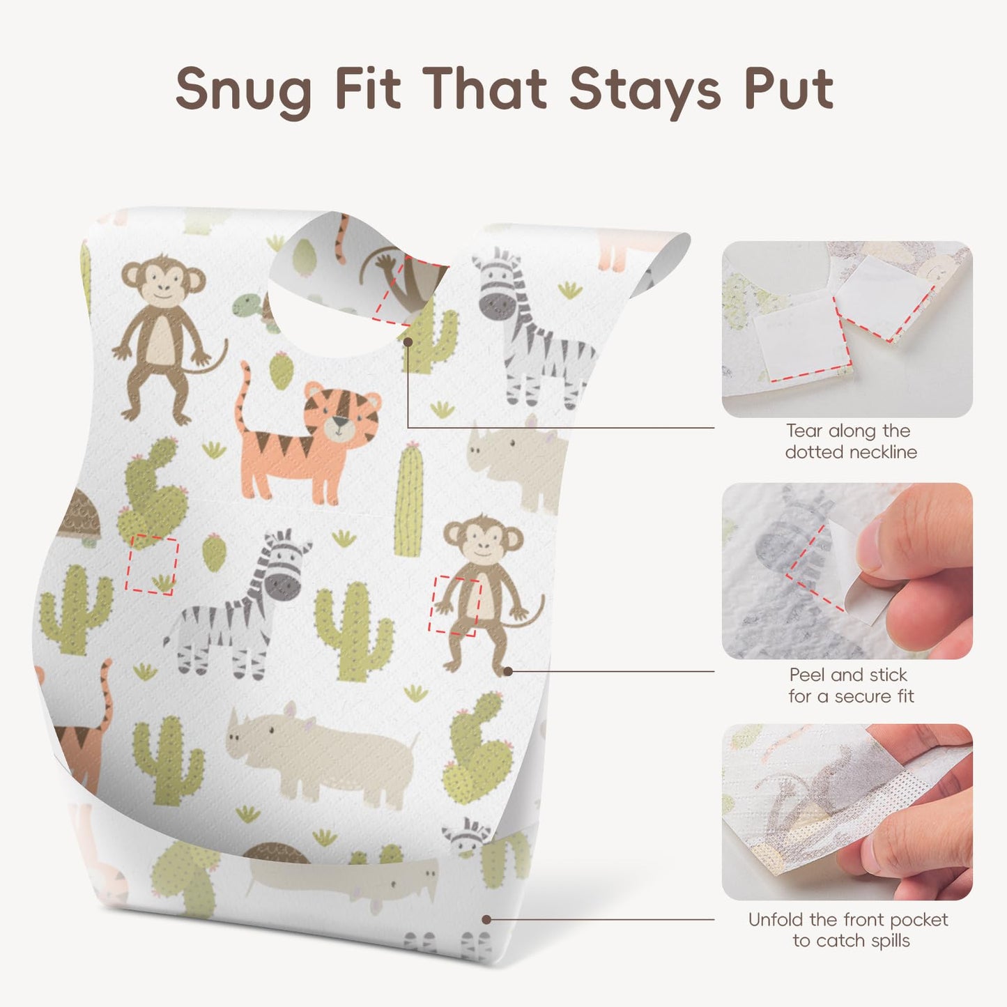 KIIS Disposable Baby Bibs for Baby Boys and Girls - Individually Packaged - Hygienic, Soft and Leakproof (20 PCS) (Animal)