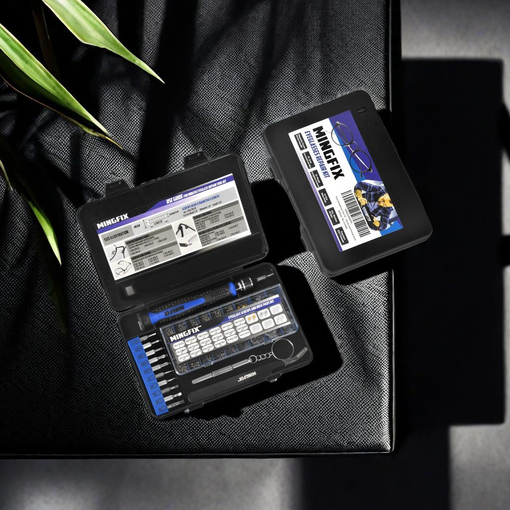 Eyeglass Sunglass Repair Kit,MINGFIX Magnetic Eye Glasses Repairing Tool Kit with Assorted Screws,Nose Pads,Small Screwdriver Bit Set & Tweezer with Mini Travel Case for Glasses,Sunglasses and Others