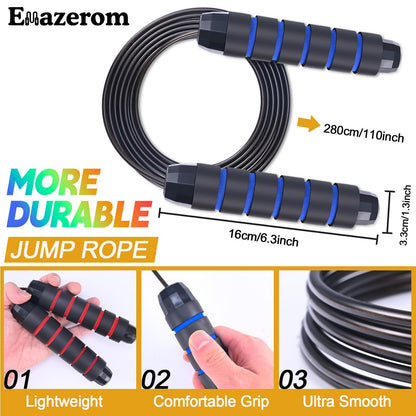 Emazerom Jump Rope for Women Men Kids, Adjustable Skipping Rope with Ball Bearings, Professional Jumping Rope with Foam Handles, Tangle-Free Rapid Speed Jump Ropes for Fitness Workout Boxing Exercise