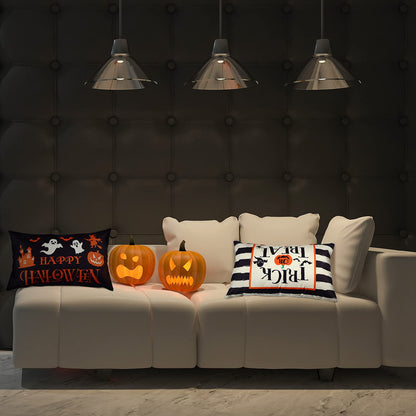 2 Pieces Happy Halloween Pillow Covers 12 x 20 Inch Ghost Jack-o'-Lantern Bat Cushion Cover Rectangular Halloween Throw Pillow Case Decoration for Bed Sofa Home