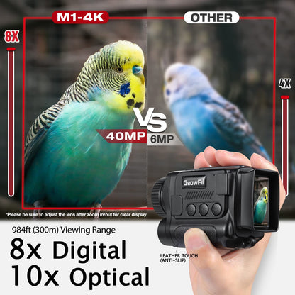 GeowFiiTech Night Vision Monocular, 4K Infrared Digital Night Vision Goggles with 850nm IR, 40M Photo & 4K Video, 984FT Range, 8X Zoom, Rechargeable Battery, 32GB Card for Hunting Camping Adventure