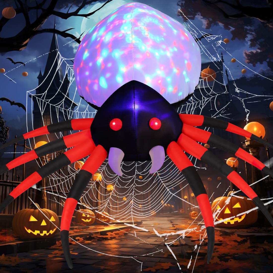 GOOSH 8 FT Width Halloween Inflatables Spider - Blow Up Yard Decorations with Magic Light - Halloween Outdoor Inflatables for Yard Garden Lawn Decor